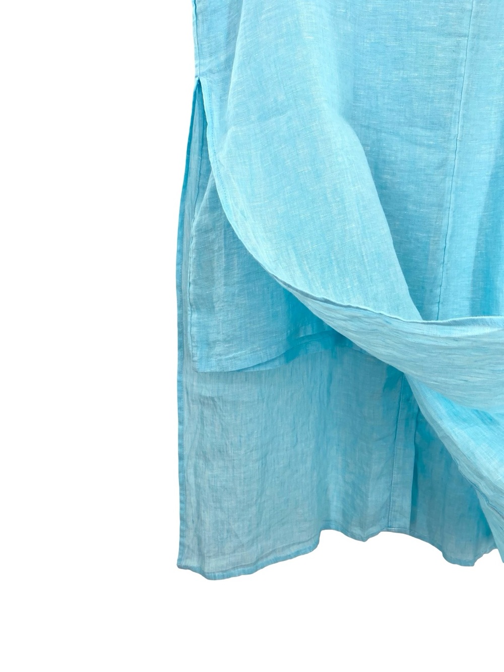 Chico’s Linen Side Slit Tunic Shirt in Aqua Button Down New Size Large - Picture 8 of 11